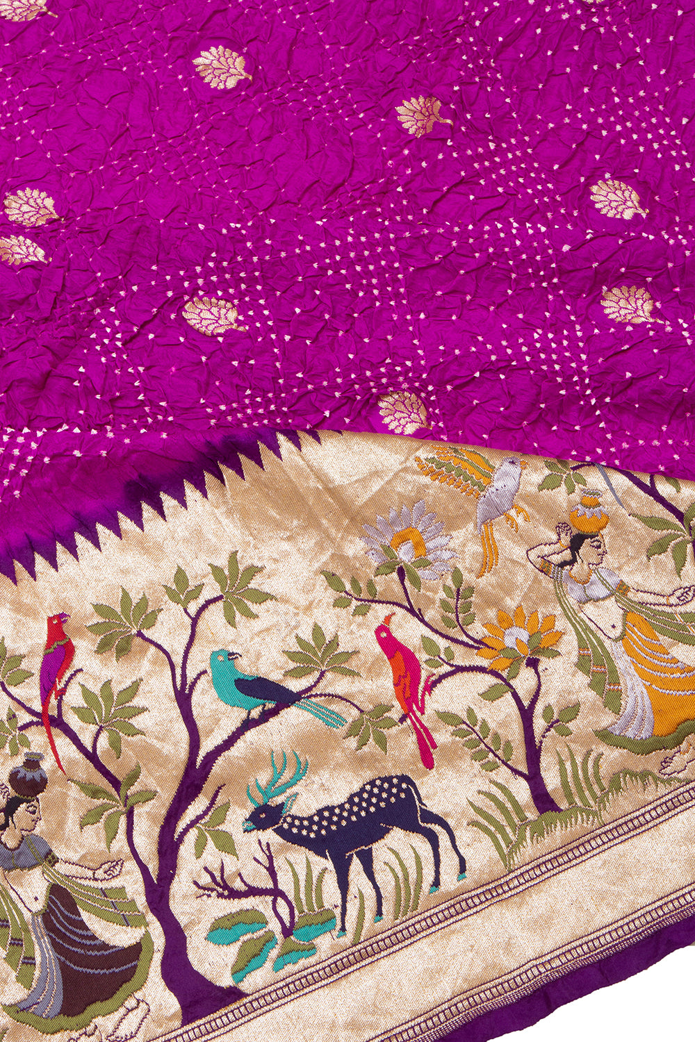 Banarasi Silk Bandhani Butta Violet Saree