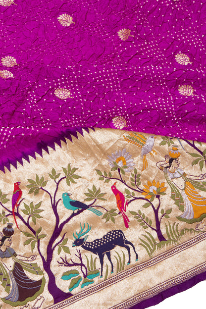 Banarasi Silk Bandhani Butta Violet Saree