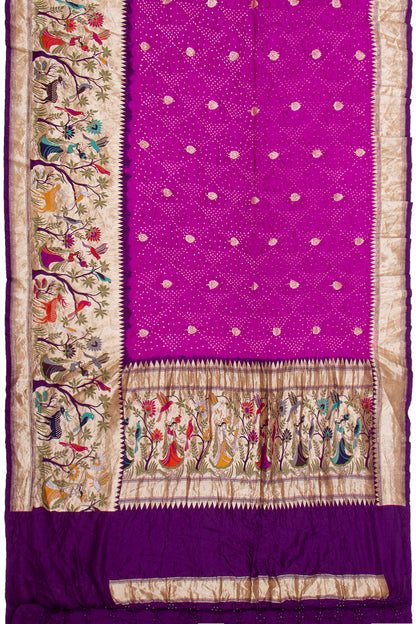Banarasi Silk Bandhani Butta Violet Saree