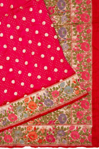 Banarasi Silk Bandhani Butta Pink Saree
