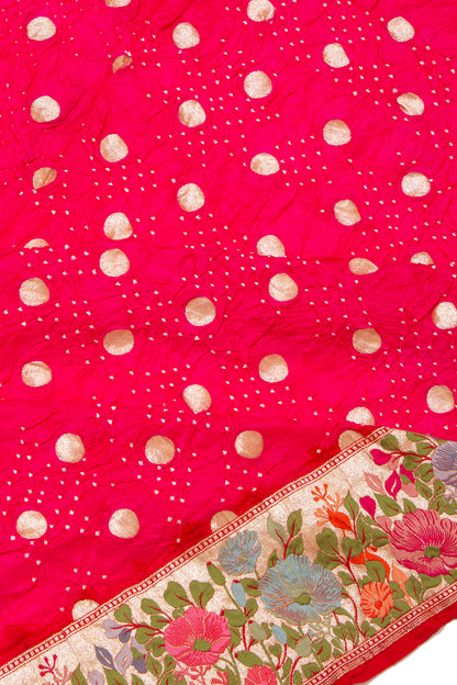 Banarasi Silk Bandhani Butta Pink Saree