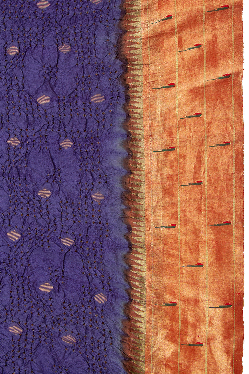 Paithani Silk Bandhani Butta Violet Saree With Triple Muniya Border