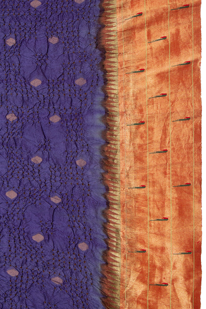 Paithani Silk Bandhani Butta Violet Saree With Triple Muniya Border