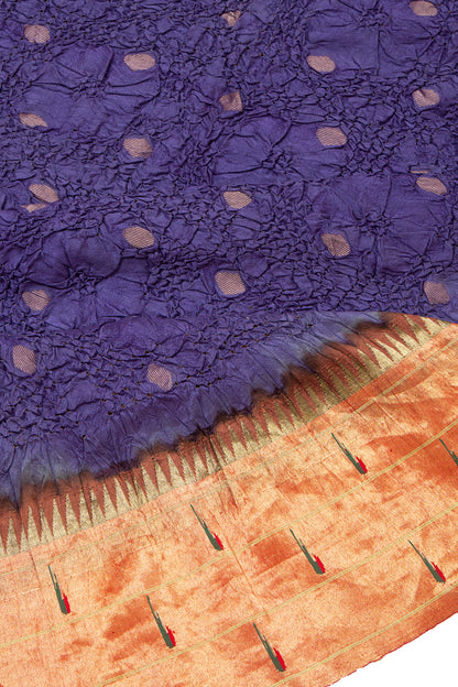 Paithani Silk Bandhani Butta Violet Saree With Triple Muniya Border
