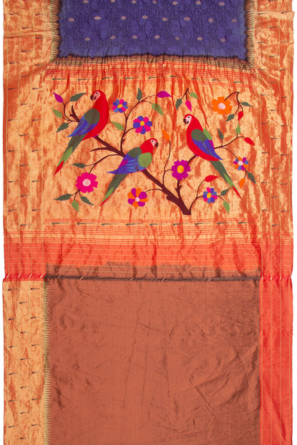 Paithani Silk Bandhani Butta Violet Saree With Triple Muniya Border
