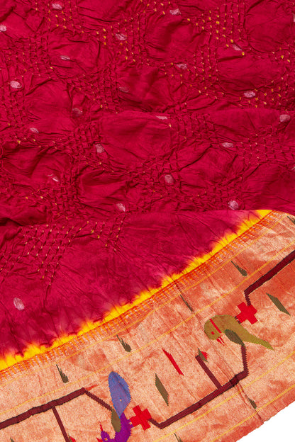 Paithani Silk Bandhani Butta Pink Saree With Akuthi Border