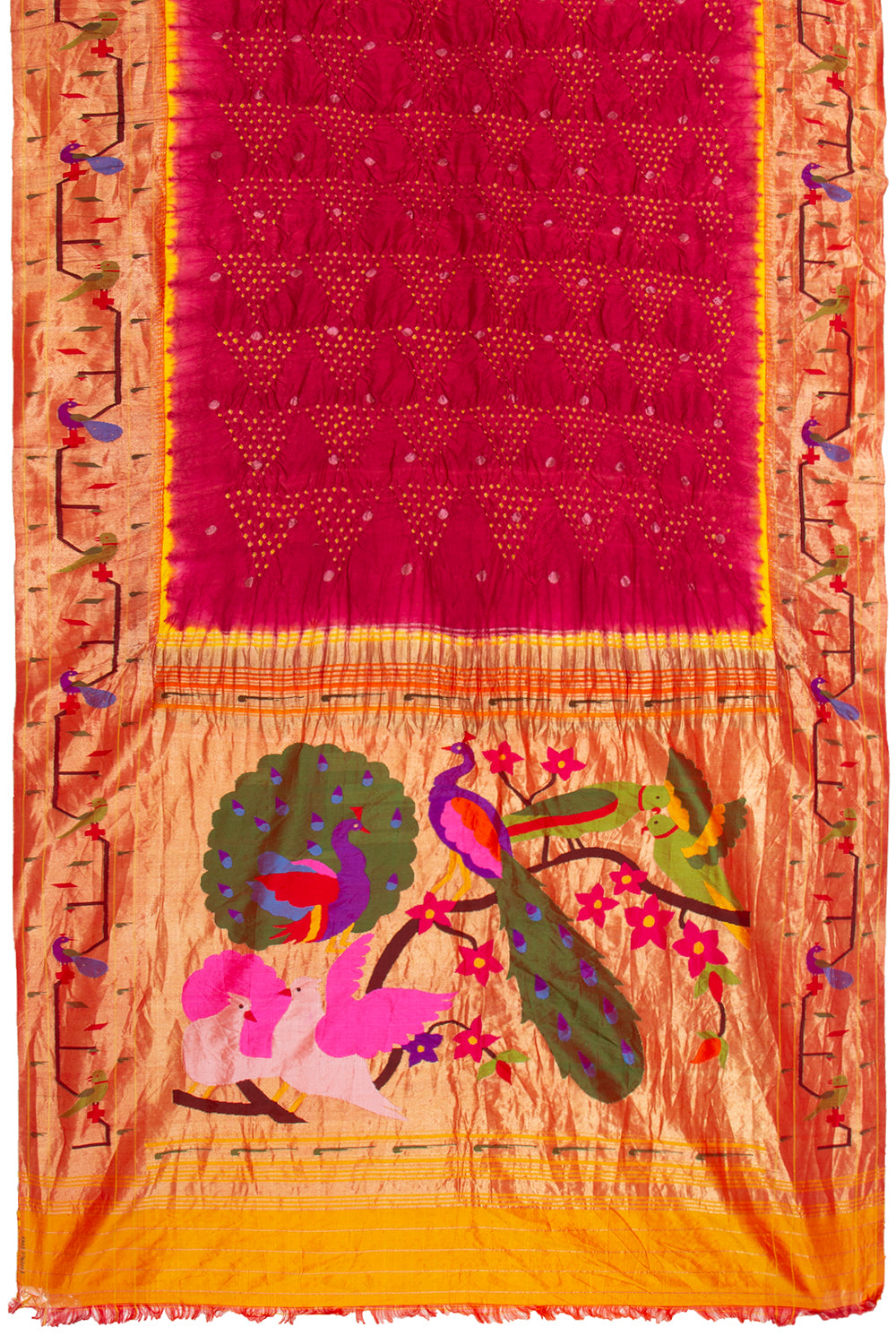 Paithani Silk Bandhani Butta Pink Saree With Akuthi Border