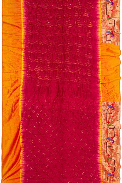 Paithani Silk Bandhani Butta Pink Saree With Akuthi Border