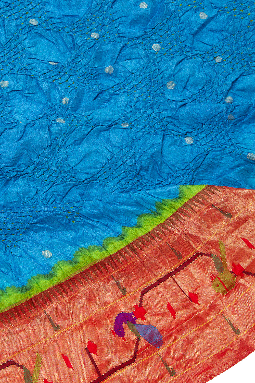 Paithani Silk Bandhani Butta Sky Blue Saree With Akuthi Border