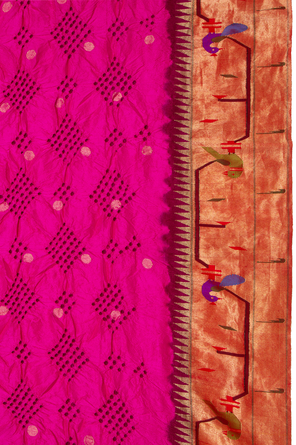 Paithani Silk Bandhani Butta Pink Saree With Akuthi Border