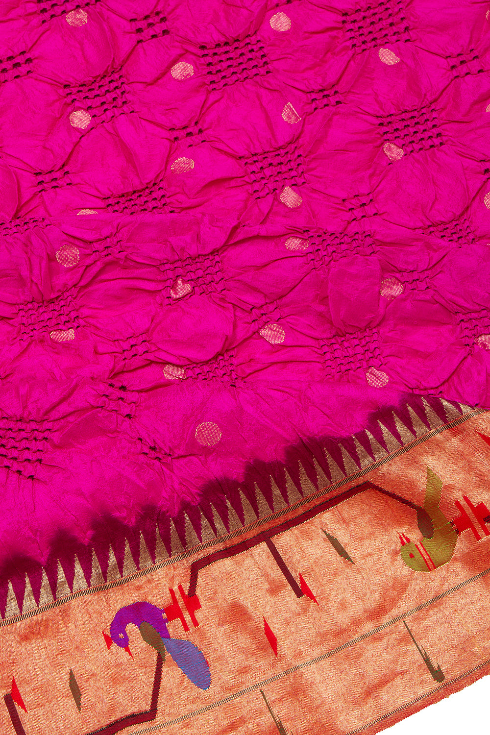 Paithani Silk Bandhani Butta Pink Saree With Akuthi Border