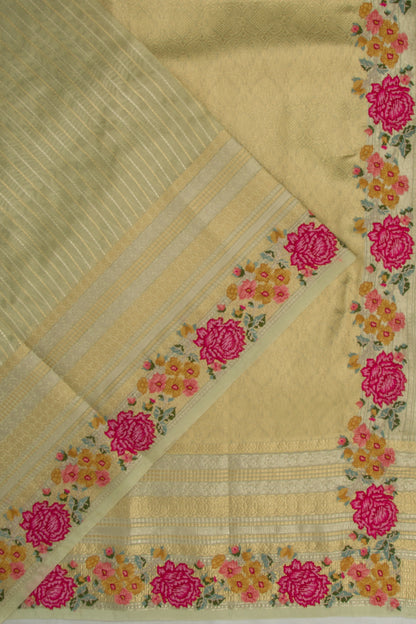 Organza Tissue Vertical Lines Cream Saree