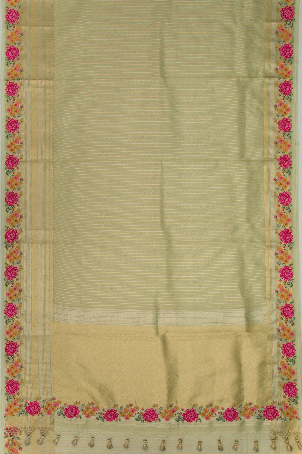 Organza Tissue Vertical Lines Cream Saree