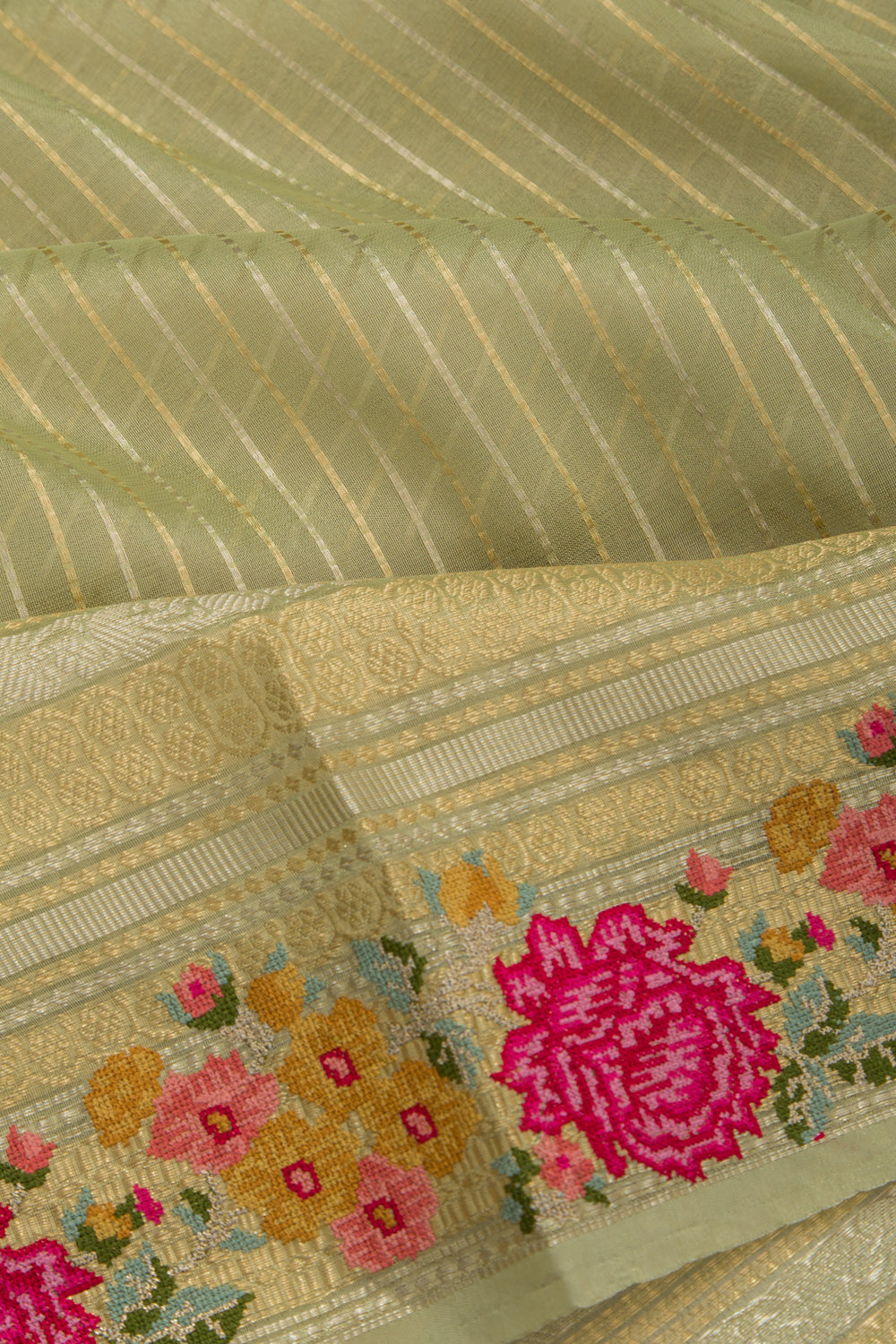 Organza Tissue Vertical Lines Cream Saree