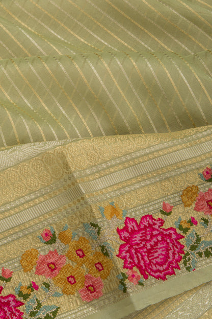 Organza Tissue Vertical Lines Cream Saree
