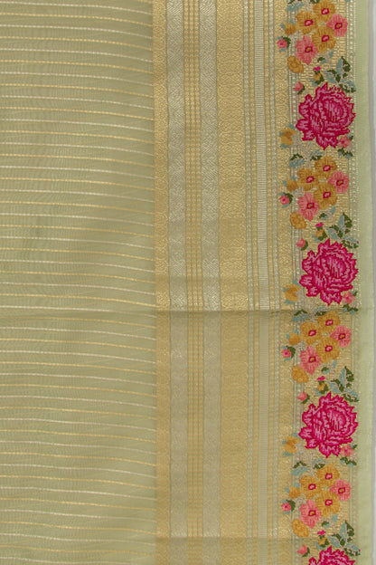 Organza Tissue Vertical Lines Cream Saree