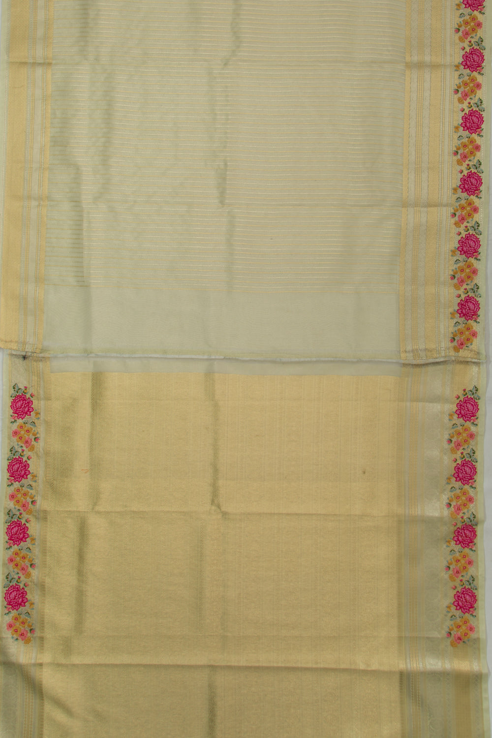 Organza Tissue Vertical Lines Cream Saree