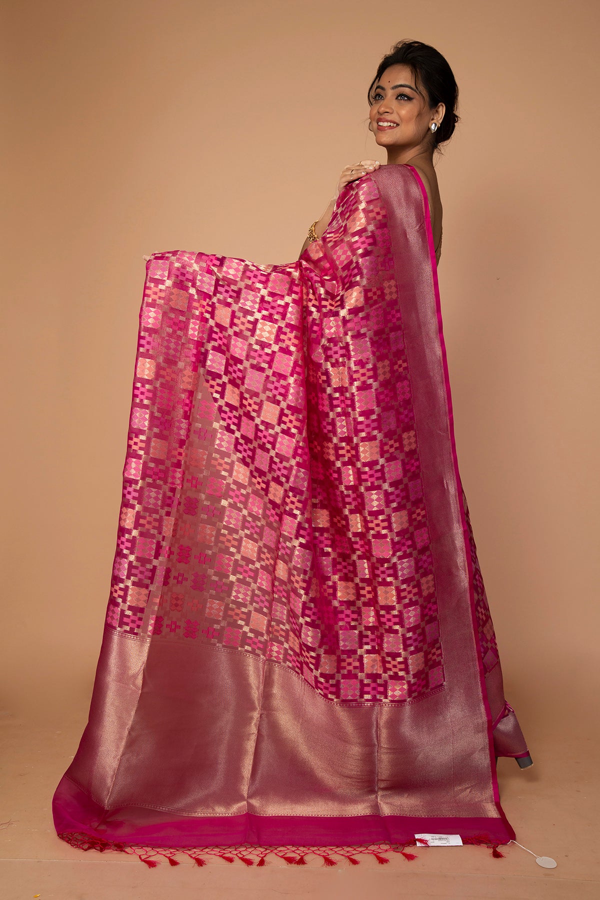 Banarasi Kora Organza Jaal Pink Saree