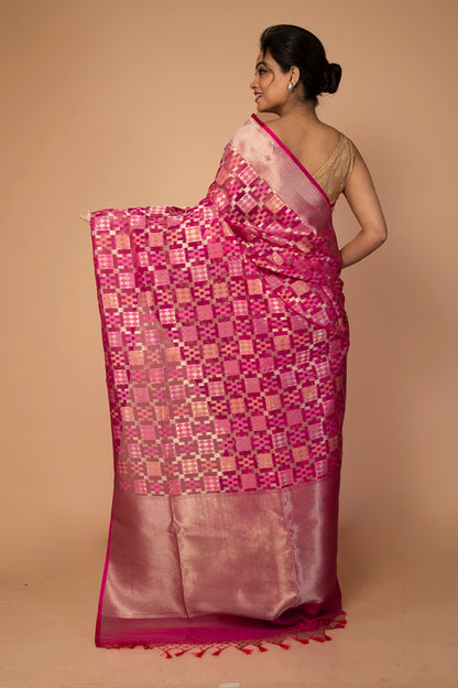 Banarasi Kora Organza Jaal Pink Saree