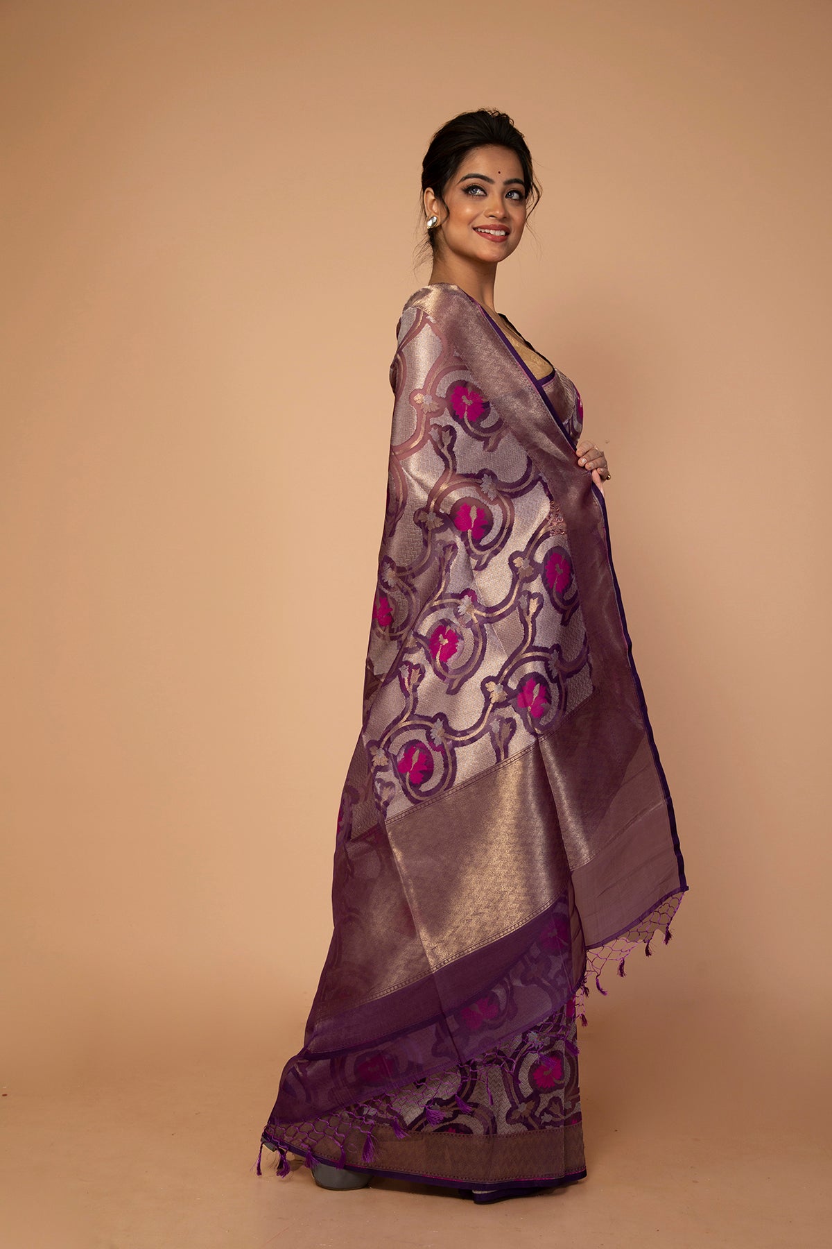 Banarasi Kora Organza Jaal Purple Saree