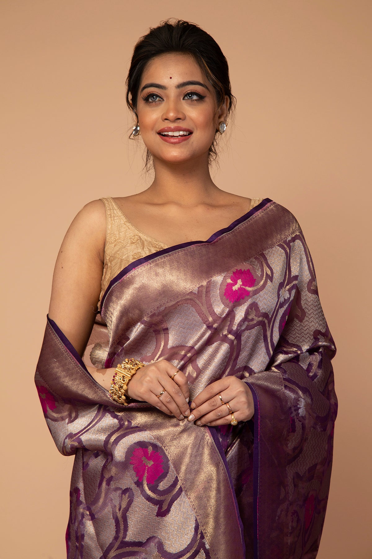 Banarasi Kora Organza Jaal Purple Saree