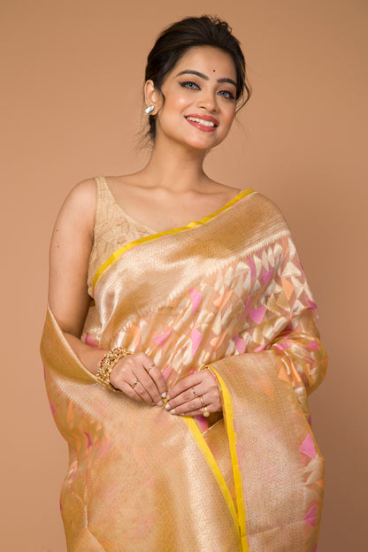 Banarasi Kora Organza Jaal Pastel Orange Saree