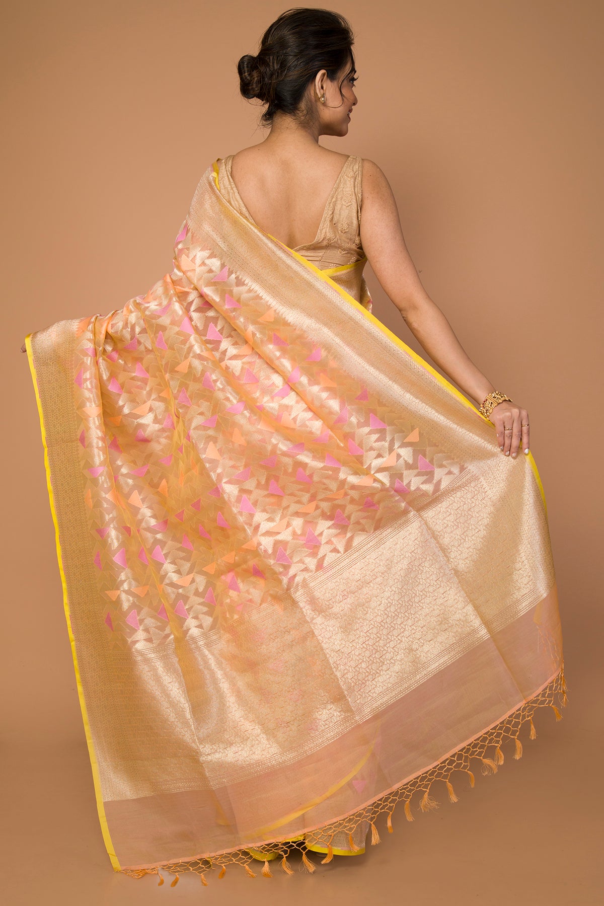 Banarasi Kora Organza Jaal Pastel Orange Saree