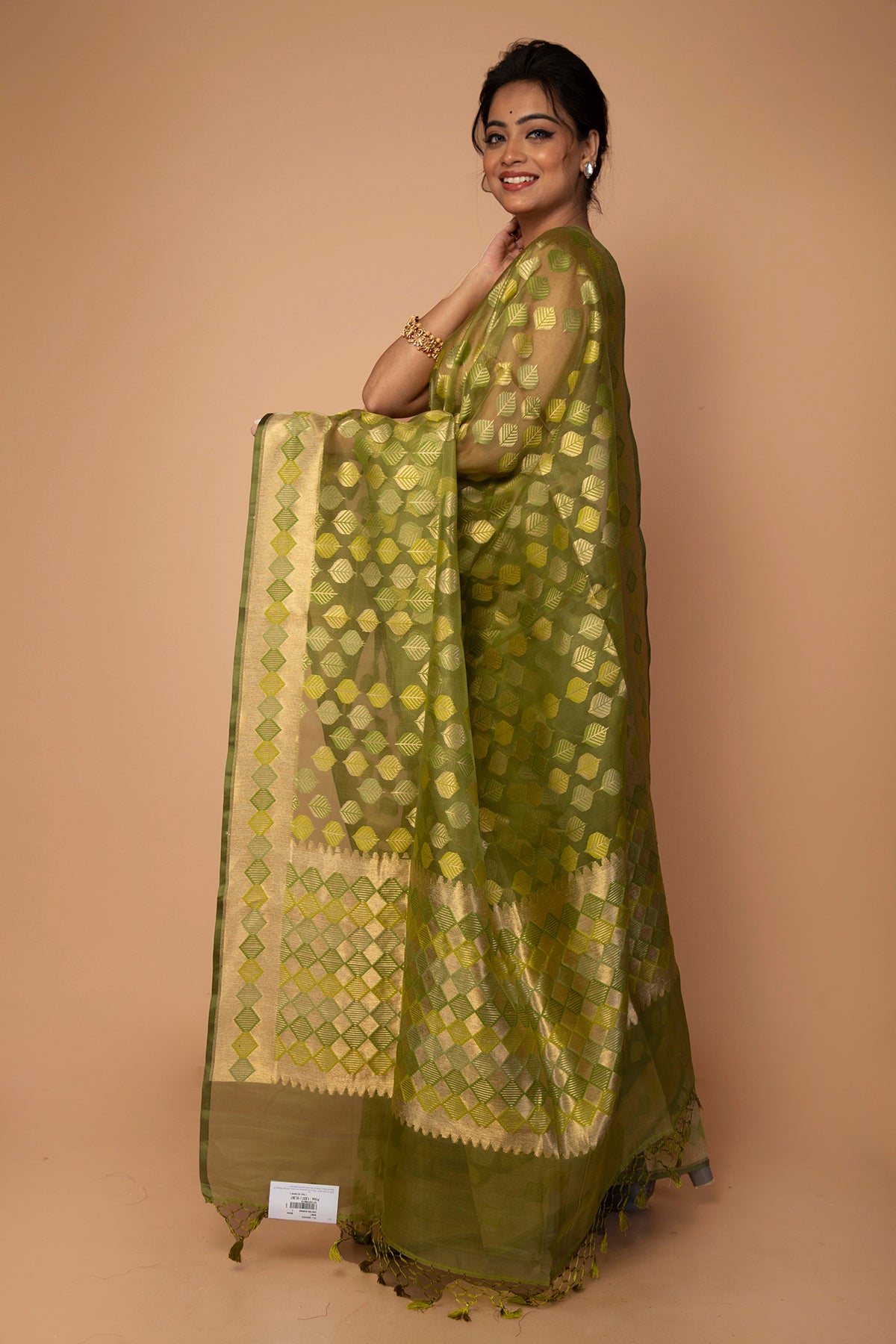 Banarasi Kora Organza Butta Green Saree