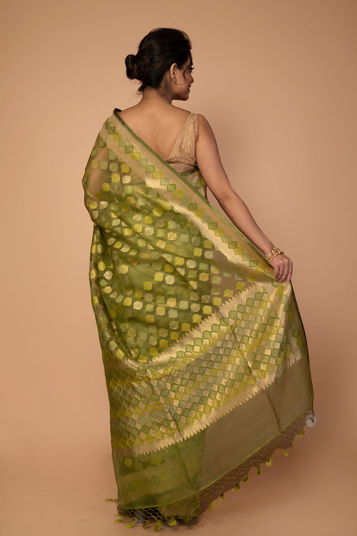 Banarasi Kora Organza Butta Green Saree