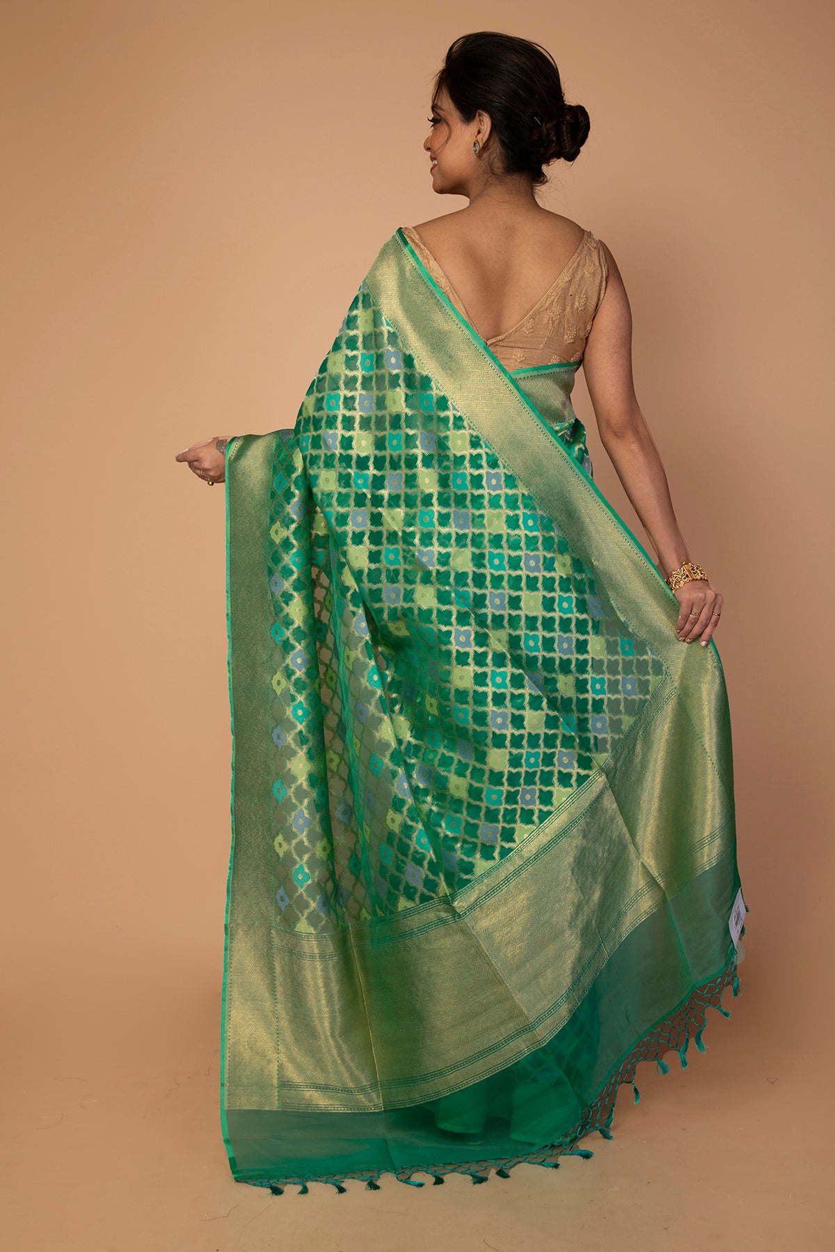 Banarasi Kora Organza Jaal Green Saree