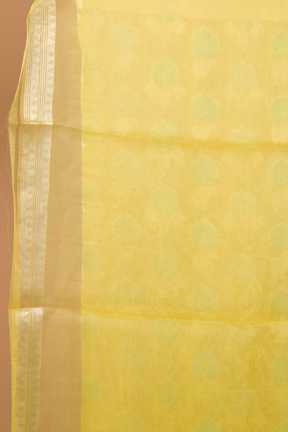 Banarasi Kora Organza Jaal Yellow Saree