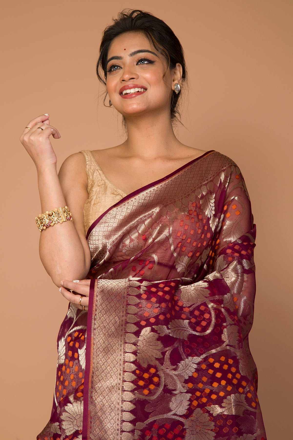 Banarasi Kora Organza Jaal Maroon Saree