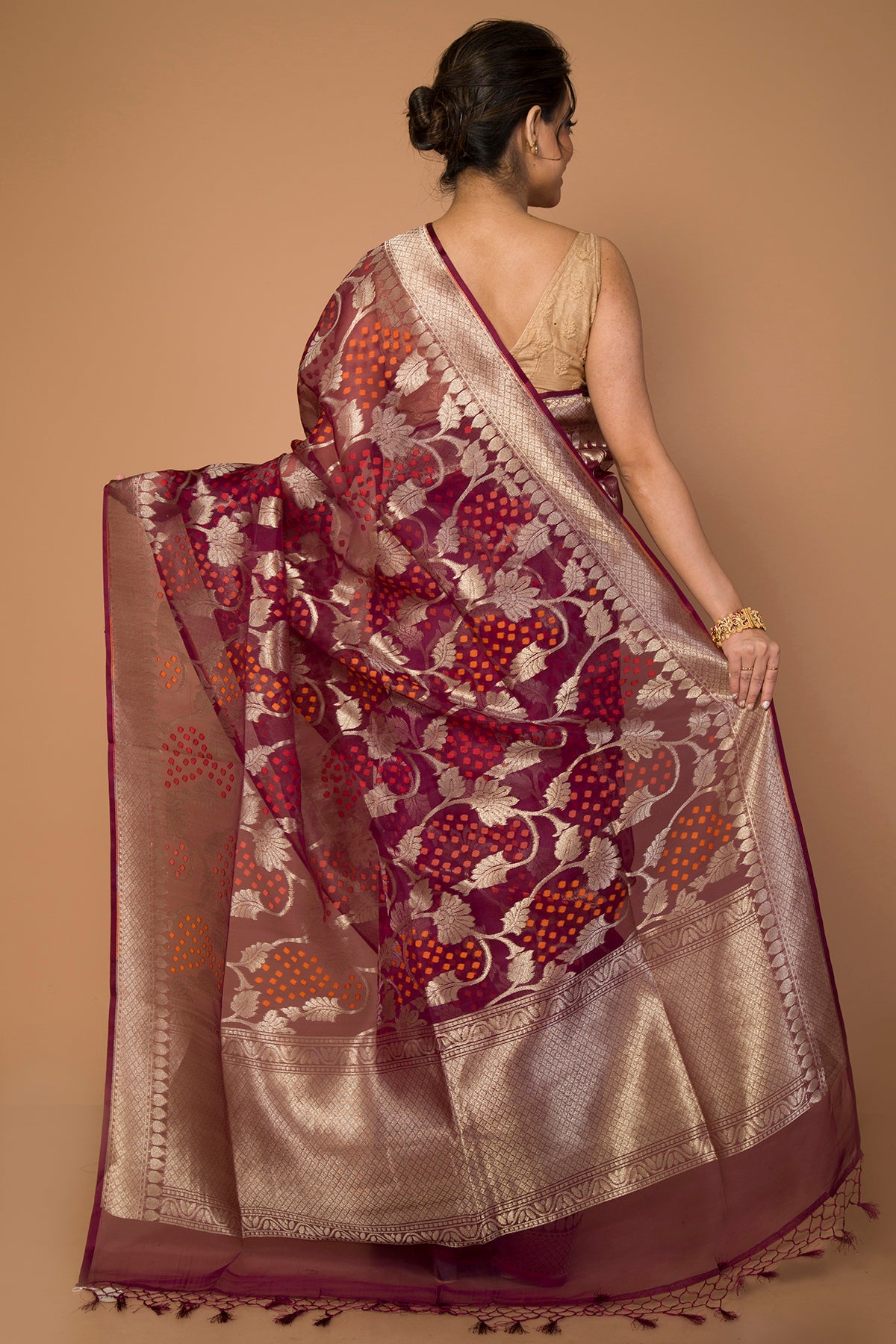Banarasi Kora Organza Jaal Maroon Saree
