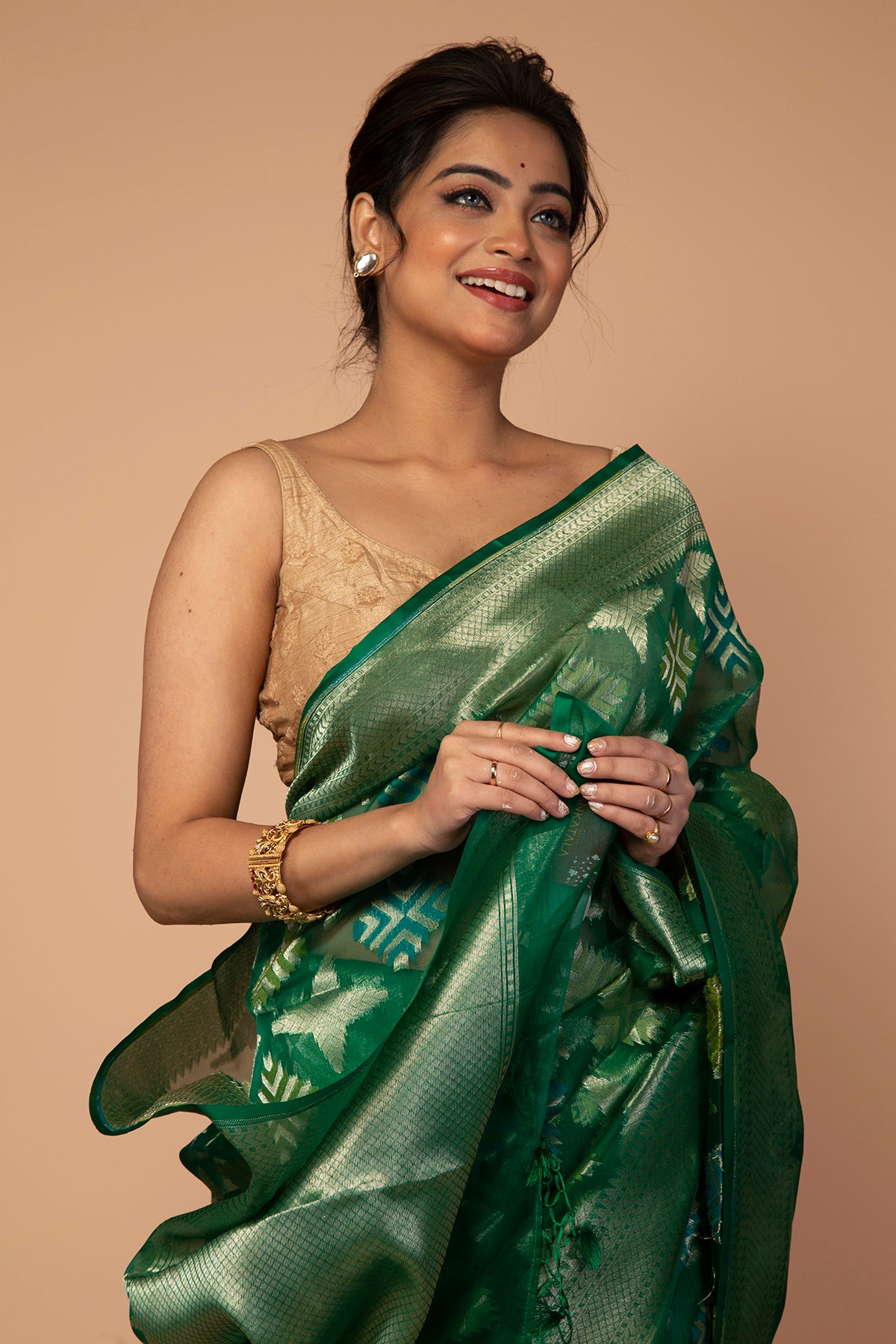 Banarasi Kora Organza Butta Green Saree