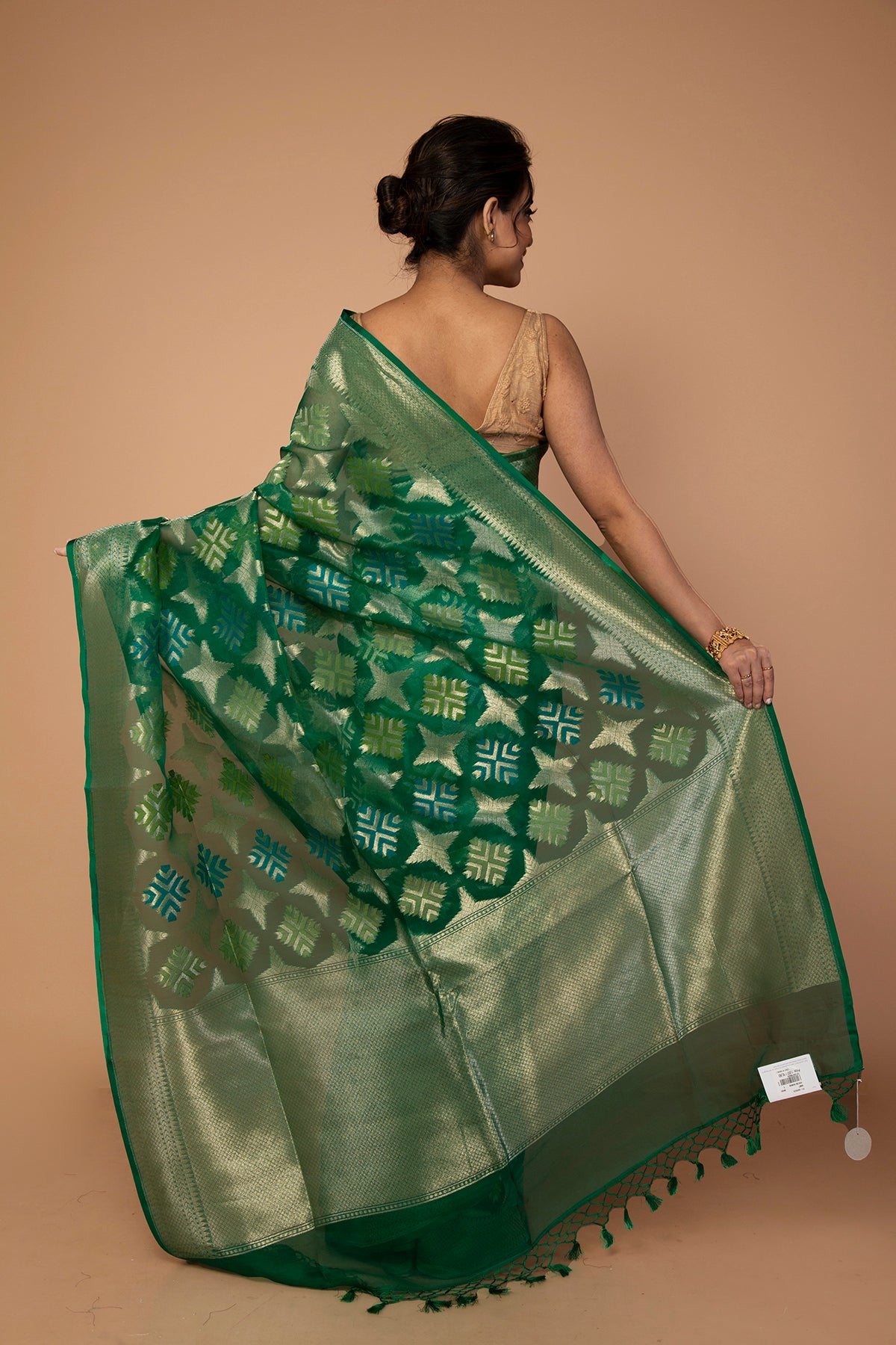 Banarasi Kora Organza Butta Green Saree