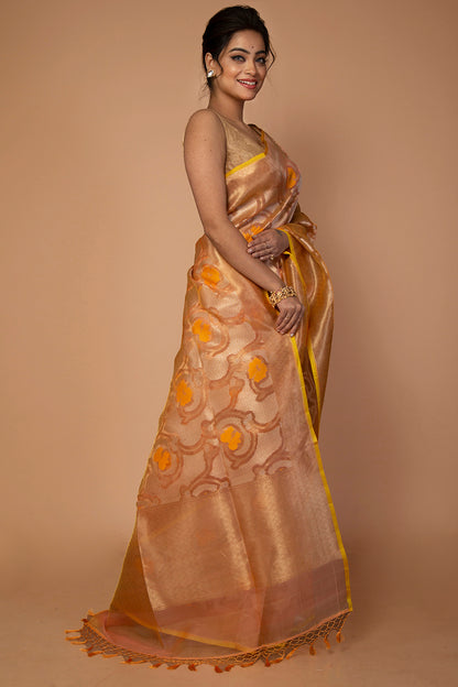 Banarasi Kora Organza Jaal Yellow Saree