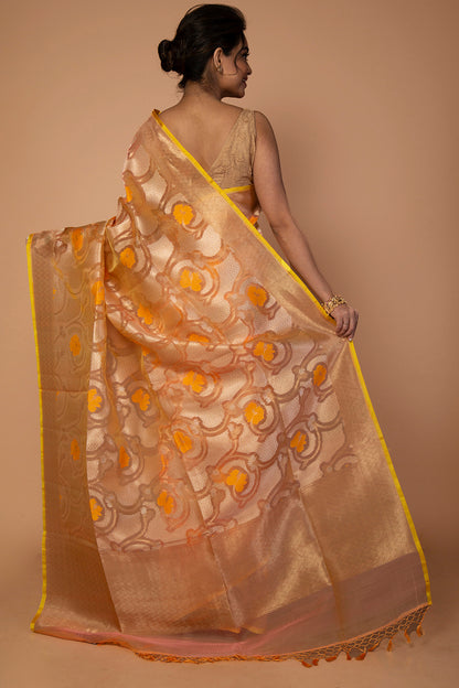 Banarasi Kora Organza Jaal Yellow Saree