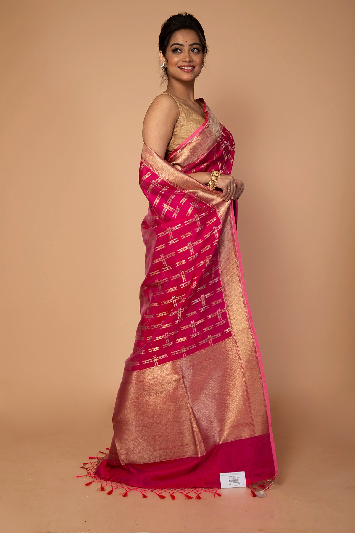 Banarasi Kora Organza Lines Red Saree
