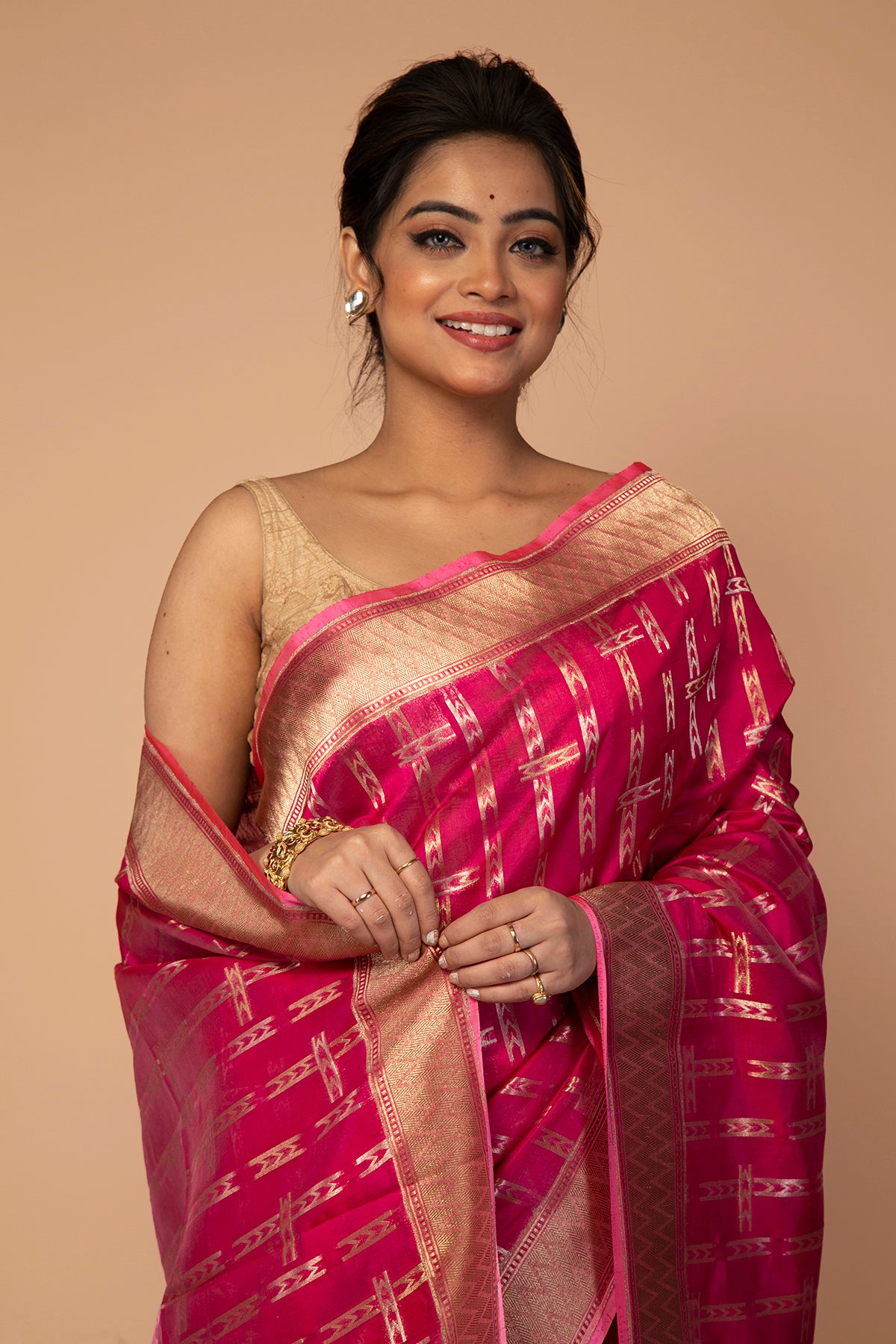 Banarasi Kora Organza Lines Red Saree