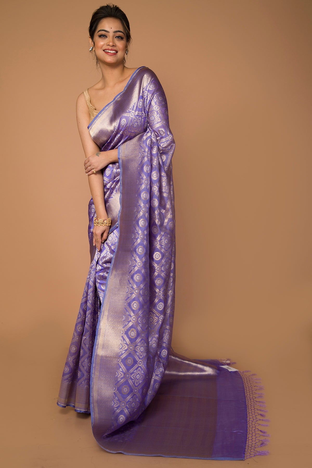 Banarasi Kora Organza Criss-Cross Checks And Butta Lavender Saree