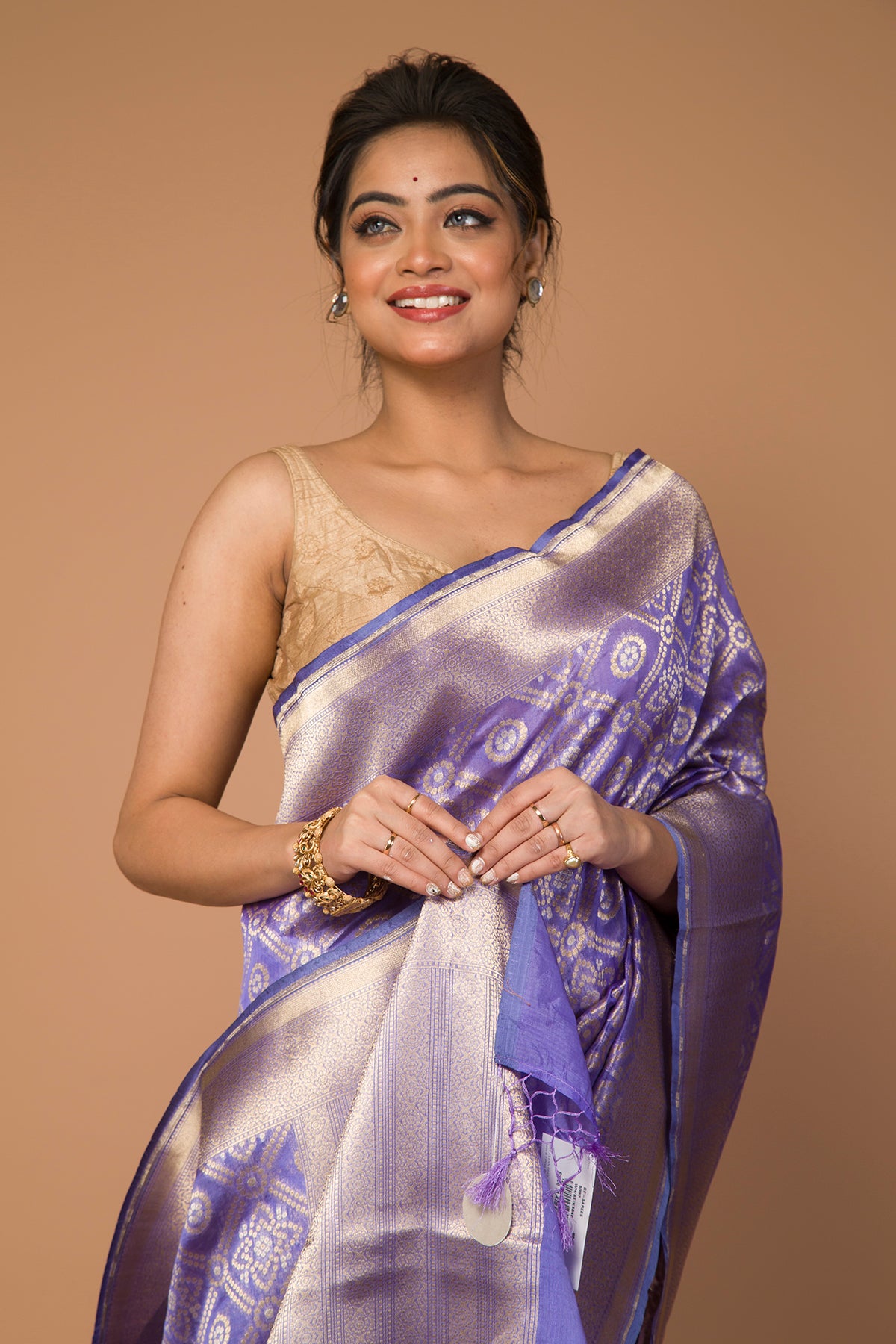 Banarasi Kora Organza Criss-Cross Checks And Butta Lavender Saree
