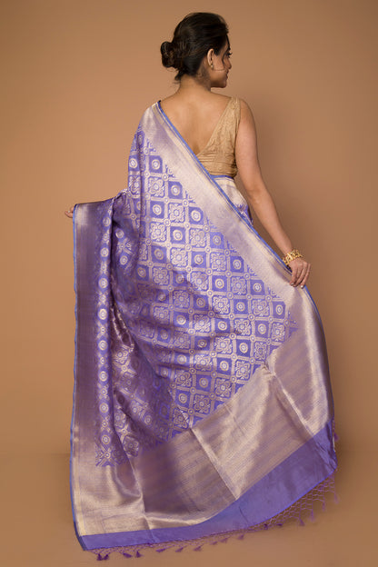 Banarasi Kora Organza Criss-Cross Checks And Butta Lavender Saree