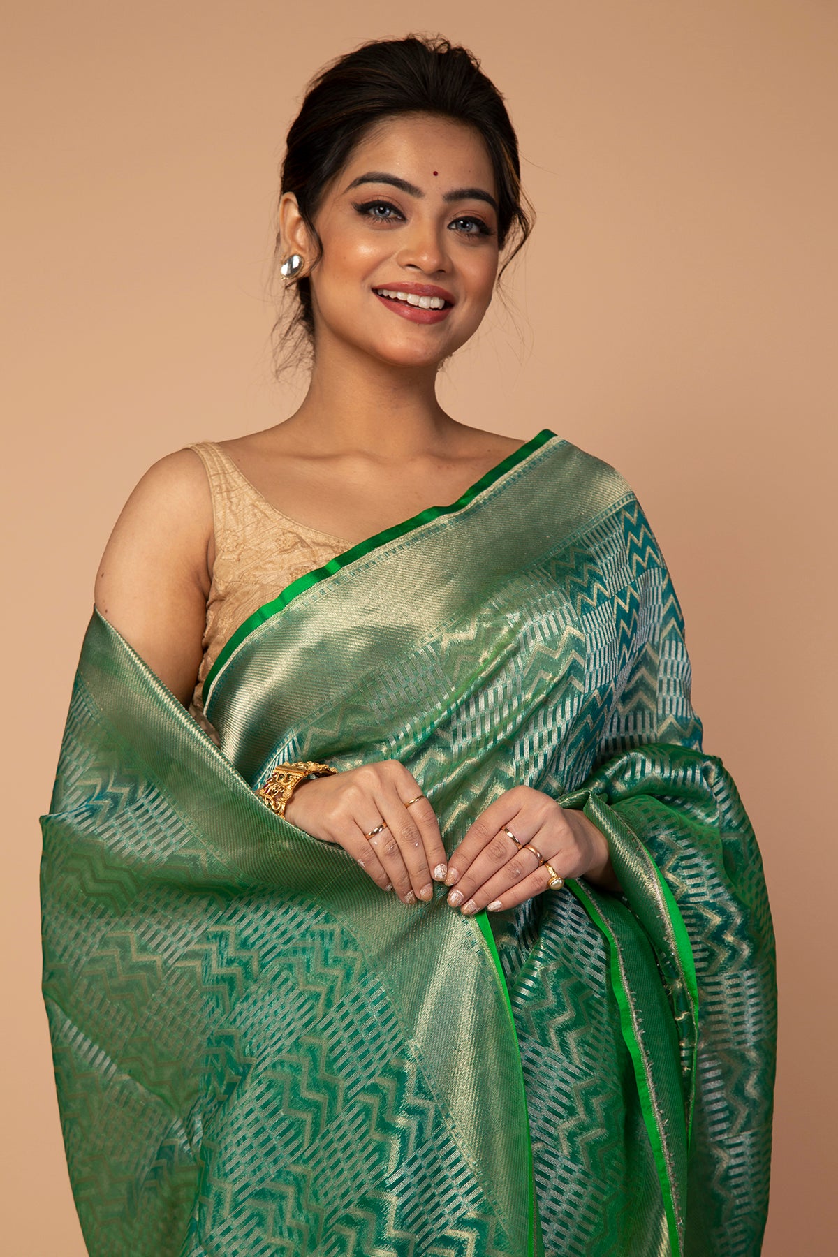 Banarasi Kora Organza Jaal Green Saree