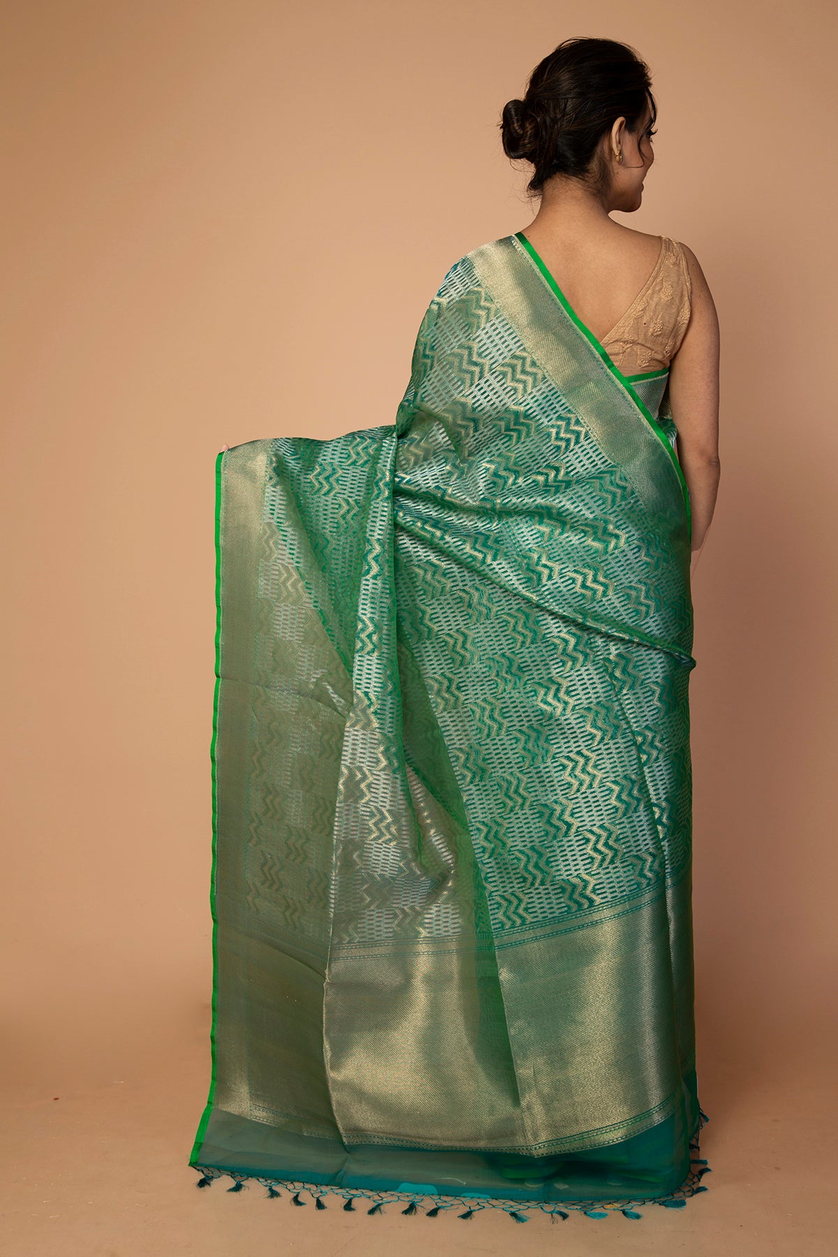 Banarasi Kora Organza Jaal Green Saree