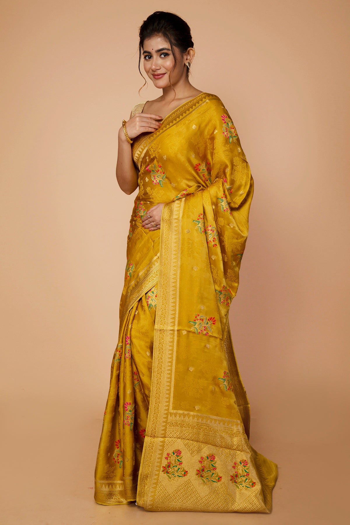 Banarasi Silk Butta Yellow Saree