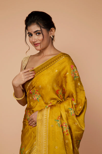 Banarasi Silk Butta Yellow Saree