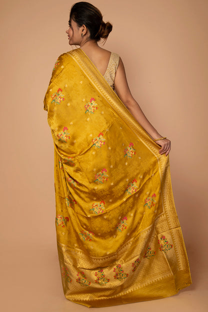 Banarasi Silk Butta Yellow Saree