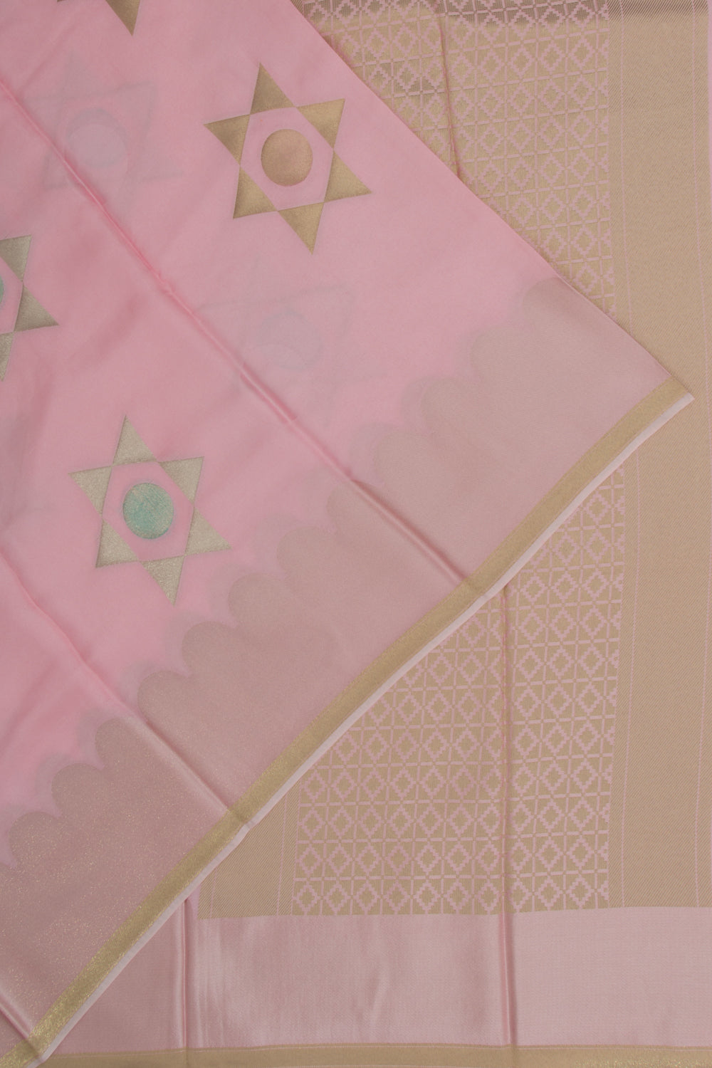 Satin Silk Butta Baby Pink Saree