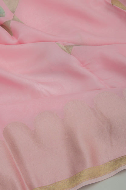 Satin Silk Butta Baby Pink Saree