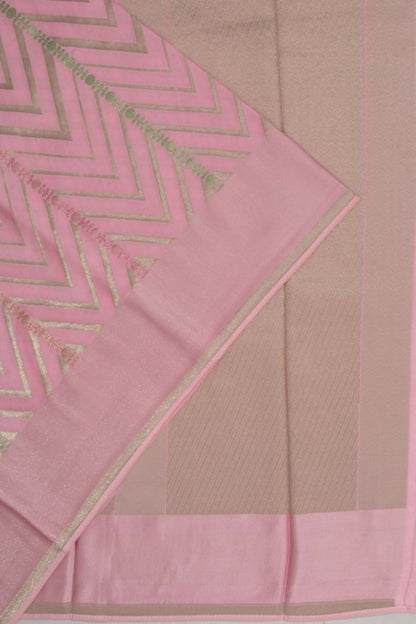 Satin Silk Zig Zag Lines Baby Pink Saree